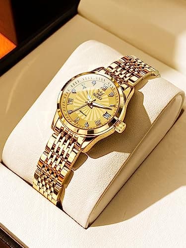 OLEVS Womens Automatic Watches Gold Classic Diamond Ladies Self Winding Mechanical Two Tone Stainless Steel Wrist Watch Date