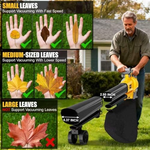 Cordless Leaf Blower Vacuum Mulcher Compatible for Dewalt 20V Battery(NO Battery), 3-in-1 Handheld Leaf Vacuum Mulcher with 40L Bag, 4 Variable Speeds with Turbo Modes for Yard Patio Driveway Cleanup