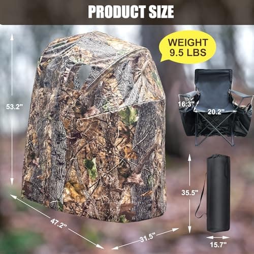 Hunting Blinds with Chair Pop Up Ground Blinds with Carrying Bag Portable 1-Person Hunting Tent for Deer & Turkey Hunting