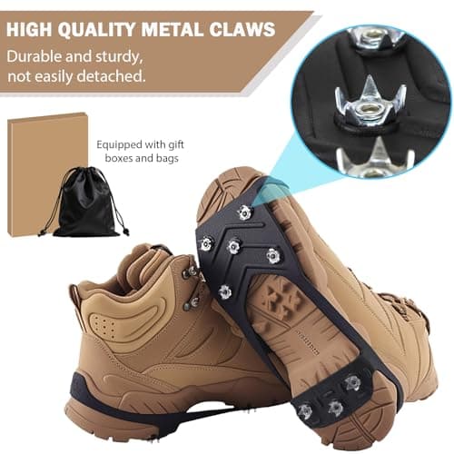 HQcontL 2 Pairs Ice Cleats for Shoes and Boots, Universal Non Slip Hiking Spikes, Micro Shoe Spikes for Snow and Ice, Durable Snow Crampons for Winter Hiking Climbing Ice Fishing, 8 Steel Studs Gripper Spike