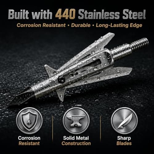 5 Pack Mechanical Expandable Broadheads 100 Grain – Crossbow & Compound Bow Compatible, 2-Inch Cut, 440 Stainless Steel Blades & Chisel Tip, Turkey Deer Small Game Hunting Archery Arrow Tips