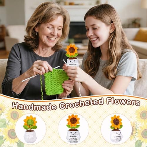 Gifts for Grandma, Grandma Gifts from Grandkids, Birthday Gift for Nana Grandmother GaGa, Mother's Day Birthday I Love You Present for Grandmother, Cute Handmade Crochet Positive Mini Sunflower Doll B0FBG8QQ8T