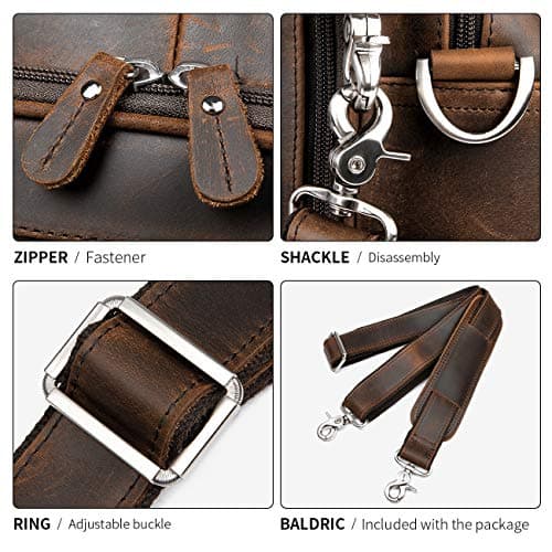 Augus Business Travel Briefcase Genuine Leather Duffel Bags for Men Laptop Bag fits 15.6 inches Laptop YKK Metal Zipper (Dark brown)