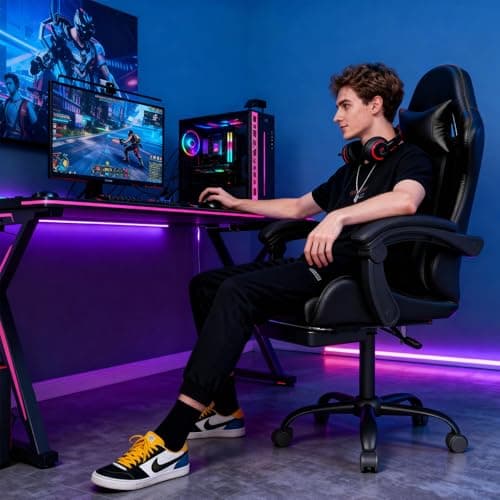 OS MOTOR Gaming Chair with Headrest and Lumbar Support, Ergonomic High Back Office Chair, Racing Style Executive Computer Desk Chair, Leather Adjustable Swivel Task Chair for Home Office (Black)