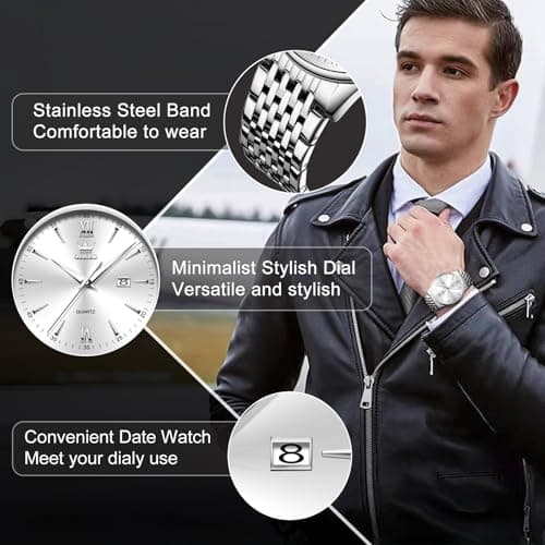 OLEVS Mens Watches Dress Waterproof Watch with Date Day Analog Quartz Casual Wrist Watch Large Number Classic Luxury Luminous Scales 41mm Big Face Easy Read Reloj para Hombre