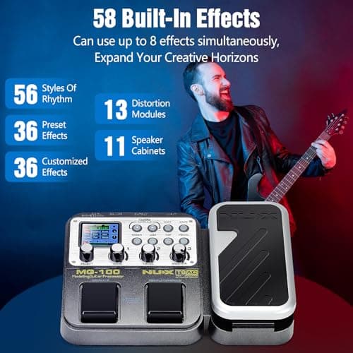 MG-100 Professional Multi Effects Guitar Pedal, Electric Guitar Effects Pedal with 58 Effects, Guitar Effects Processor with Wah Pedal for Sound Di Box Electric Guitar Bass Loop Amplifier Tube Pedal