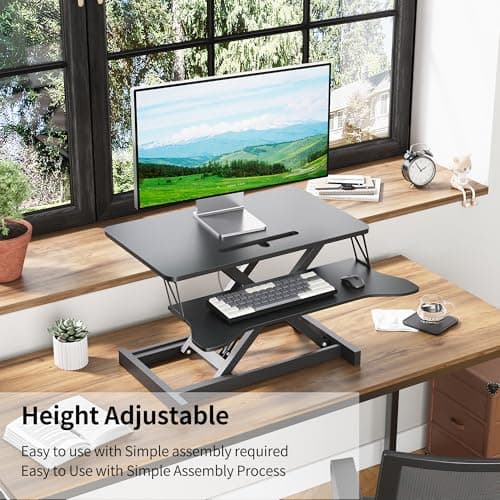 Panana Standing Desk Converter, Height Adjustable Sit to Stand Up Workstation, Dual Monitor and Laptop with Wide Keyboard Tray for Home Office (25.6")