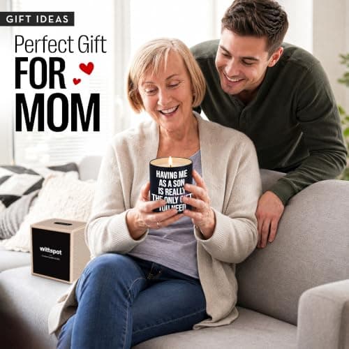 Mom Gifts for Birthday, Christmas - Mom candle with natural soy wax and lemongrass essential oil, 10 oz jar, gift-ready box Funny Gifts for Mom from Son, Having Me as a Son Lemongrass Candle B0GZH74W8K