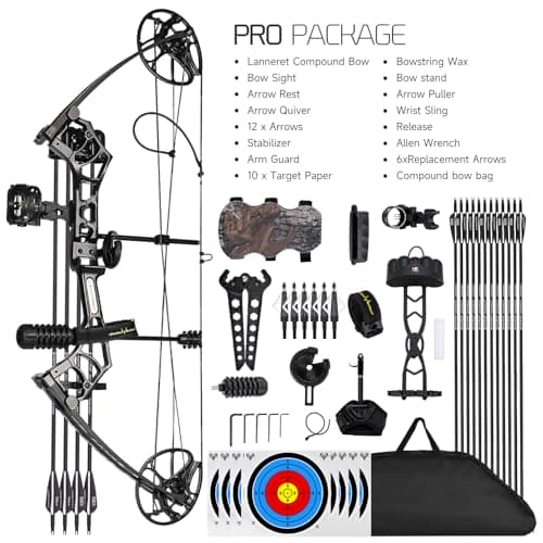 Lanneret Compound Bow and Archery Sets - Right Hand Archery Compound Bows 0-70 lbs Draw Weight Adjustable for Adults and Beginners，25"-31" Draw Length，up to IBO 320 fps，Archery Hunting Bow Set