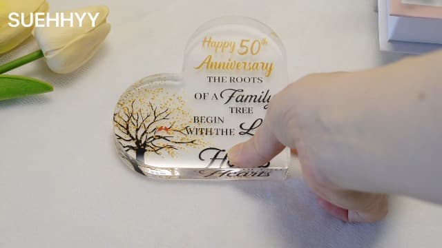 50th Anniversary Wedding Gifts for Couple Parents, Acrylic Heart Cake Topper Decorations, 50 Year Anniversary Presents Gifts Idea for Her Him
