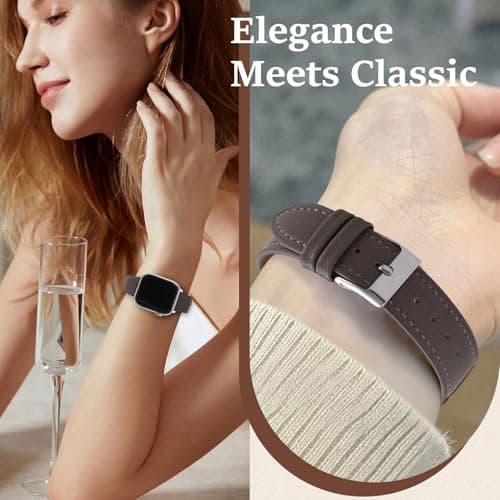 Thin Soft Goatskin Women Leather Bands Compatible With Apple Watch Band 49mm 46mm 45mm 44mm 42mm 41mm 40mm 38mm, Premium Lightweight Slim Leather Straps for iWatch Ultra SE 11 10 9 8 7 6 5 4 3 2 1