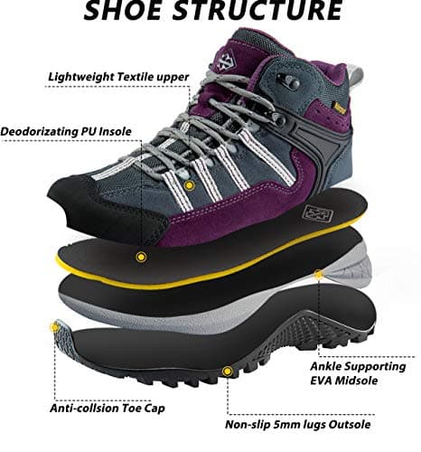 wantdo Women's Waterproof Hiking Boots Lightweight Outdoor Camping Shoes