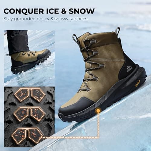 NORTIV 8 Men's Wide Winter Boots Grip on Snow Ice Insulated Waterproof Lightweight Comfortable Hiking Outdoor Boots