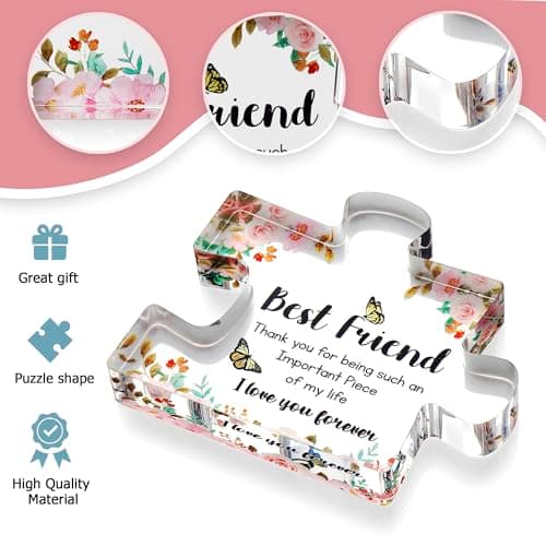 VELENTI Gift for Best Friend for Women - Engraved Acrylic Puzzle Piece - Bestie Present with Cute Quote - Friendship Gifts for Birthday, Christmas, Thanksgiving - Adorable Decoration Piece for Home