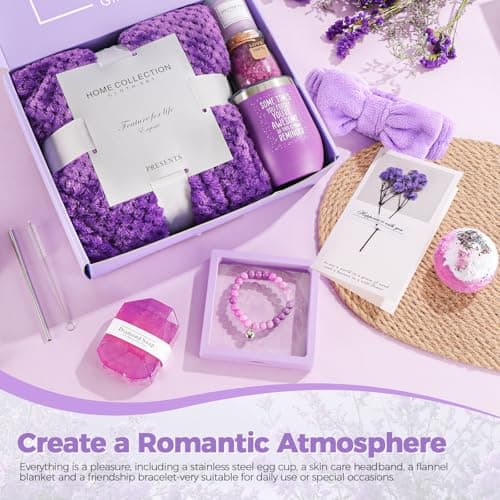 Birthday Gifts for Women, Self Care Gifts Get Well Soon Gifts,Lavender Spa Flannel Blanket Gift Set, Gift For Female Friend, Mom, Wife, Girlfriend, Sister, Teacher's Day Gift Her Birthday Gift