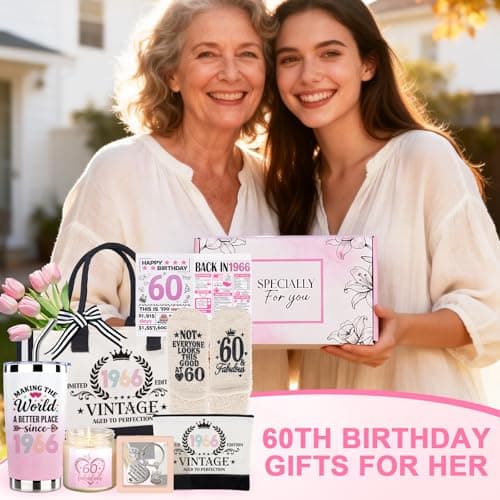 60th Birthday Gifts for Women, Vintage 1966 Birthdays Gift For Her, Cool 60 Year Old Birthday Gifts Set For Mom Wife Sister Friends Coworkers, Unique Gift Ideas With Tumbler Greeting Card Tote Bag B0H1LC1S74