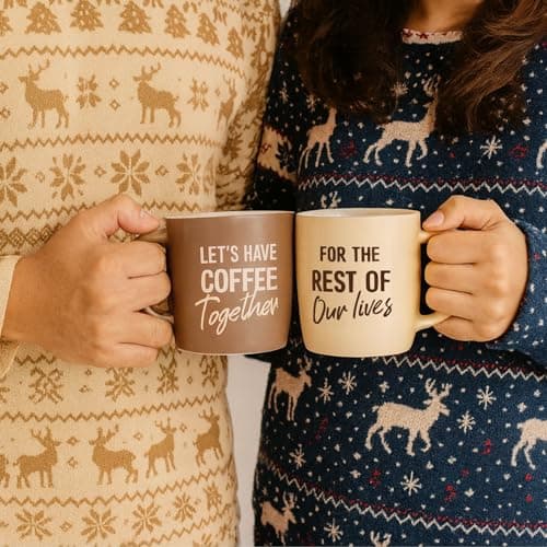 Engagement Wedding Gifts for Couple, Bride & Groom, Newlywed, Bridal Shower, His and Hers, Mr and Mrs, Christmas, Valentine's Triple Gifffted Lets Have Coffee Together Mug Set For Couples, 13oz Ceramic B0DP5GFK31