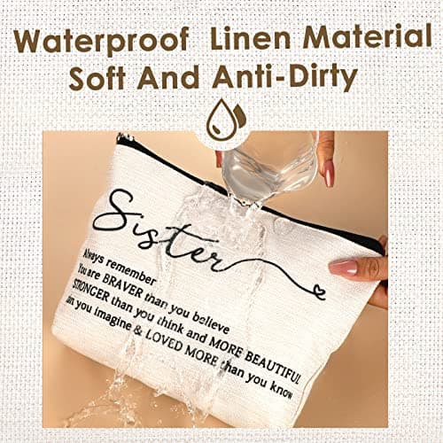 Sister Choice Makeup Organizer Bag, Inspirational Handmade Idea Presents for Women, You Are Braver Than You Think, Sis Best Friends Birthday Women's Day Bridesmaid Party Cosmetic Toiletry Bag