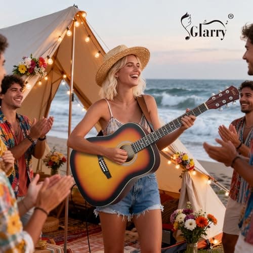 GLARRY 41in Full Size Acoustic Electric Guitar Beginner Kit with 15W Amp, 5-band EQ Dreadnought Design 6 Strings Electric Acoustic Guitar with Bag, Strap, Picks, Strings, Wrench, Sunset Color