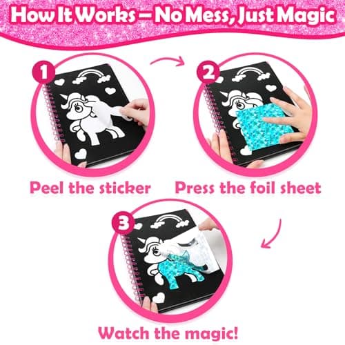 Mess-Free & No-Glue Activity,Kids Ages 4-10 Create 16 Sparkly Princess Unicorn Pictures,Halloween Toy & Birthday Gift for Kid FUNNYB&G Foil Art Craft Kit for Kids, Halloween Crafts Gift Toy for Kids B0DK6DYYD8