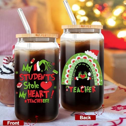 Teacher Christmas Gifts,16oz Funny Christmas Grin-ch Cups for Teachers,Teacher Appreciation Gifts,Thank You Gift End of The Year Teachers Gift for Women from Student