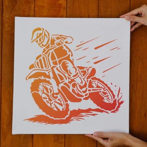 MAYJOYDIY 4Pcs Motorcycle Racing Stencil 11.8x11.8inches Reusable Racer Helmet Race Stencils Big Tires Off-Road Vehicle Drawing Templates Car Racing Flag Template for Painting on Wood Wall Decor