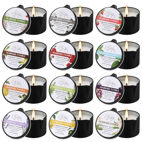 1oz Low Temperature Body Oil Scented Candles for Home Spa & Relaxation 12pcs Massage Oil Candle,Moisturising Natural Soybeans Gift Sets B0G4PYMTJP