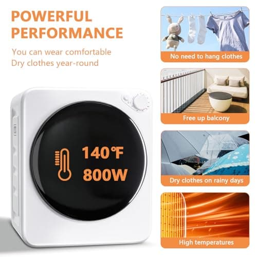 DOGHLY 120V Portable Electric Clothes Dryer, 800W Compact Laundry Dryer, Easy Control, 1.6 Cu.Ft Front Load Stainless Steel Electric Dryers Machine with Simple Control Knob for Apartment, RV, Dorm