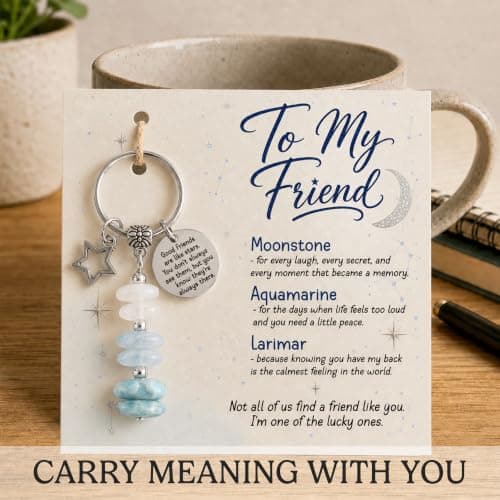 Made With 3 Types Of Genuine Stone Beads And Stainless Steel Ring, Lightweight 2.43 Inch Keychain, Includes Sentimental Card 2.43 Inch Crystal Keychain Gifts For Women, Friend, Coworker, Daughter, Mom B0H5WQWGNL