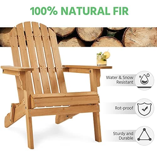 Yaheetech Folding Adirondack Chair Set of 6 Outdoor, 300LBS Solid Wood Garden Chair Weather Resistant, Fire Pit Lounge Chairs for Garden/Yard/Patio/Lawn, Natural Wood