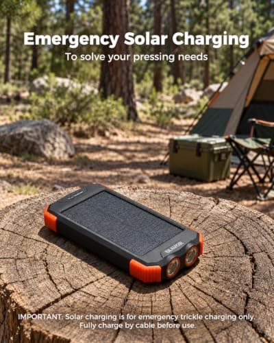 20W USB-C battery pack, battery bank, IPX5 waterproof, 2 flashlights, camping essentials, hiking gear, emergency solar backup BLAVOR Solar Power Bank 10,000mAh Portable Wireless Charger for Cell Phones B07FDXDB3W