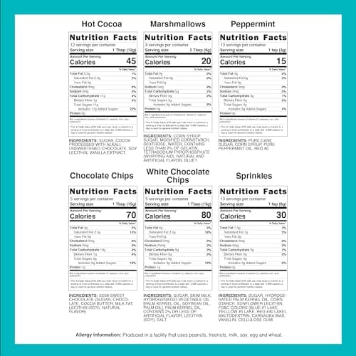 Hot Cocoa Bar Kit by Happy Packs, Includes Hot Cocoa Mix, Mini Marshmallows, Crushed Peppermint Candy, Chocolate Chips, White Chocolate Chips & Christmas Sprinkles, Premium Hot Chocolate Gift Sets