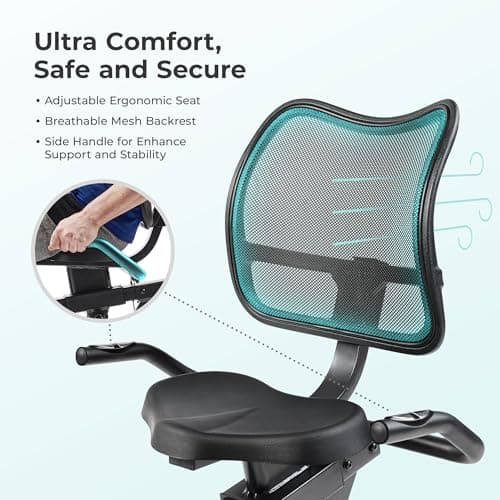 Sunny Health & Fitness Smart Heavy-Duty Recumbent Bike w/Wide Cushioned Seat & Back, Indoor Cycling Machine for Adult/Seniors Home Exercise, Free SunnyFit App Connect, Optional Workout Training Bands