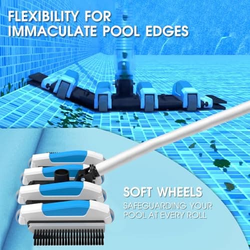 Enhanced Pool Vacuum Head with Direction-Control Handle - Extra-Wide 4LB Professional Weighted Vac Heads Brush & Wheels for Vinyl Liner-Deep Cleaning for Inground & Above Ground Swimming Pool - Blue