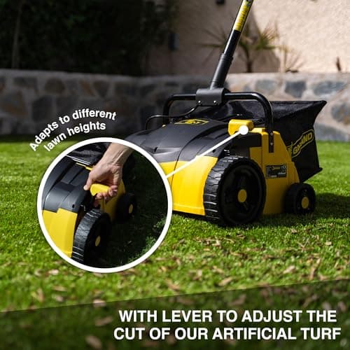 Artificial Turf Sweeper by Roll & Comb, Corded Electric Lawn Rake for Artificial Grass, Cool Gardening Gift, 25 Liter Leaf Collector, Model 302e, 19.8lb.