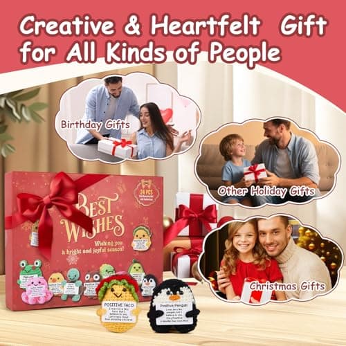 Advent Calendar 2025, 24 Days Positive Crochet Animals Christmas Countdown Calendar for Kids, Teens, Adults, Handmade Emotional Support Crochet Toys with Positive Card for Birthday, Christmas Gifts