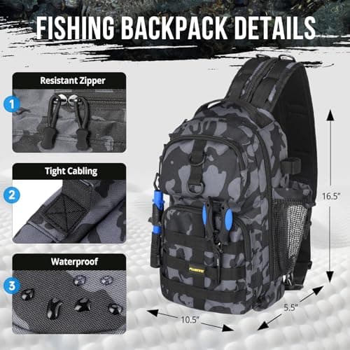 PLUSINNO Fishing Backpack with Tackle Boxes, Waterproof Fishing Sling Tackle Bag For Fishing Gear With Rod Holder, Fishing Gifts for Men With Fishing lures, Fishing pliers, Fish Lip Gripper.