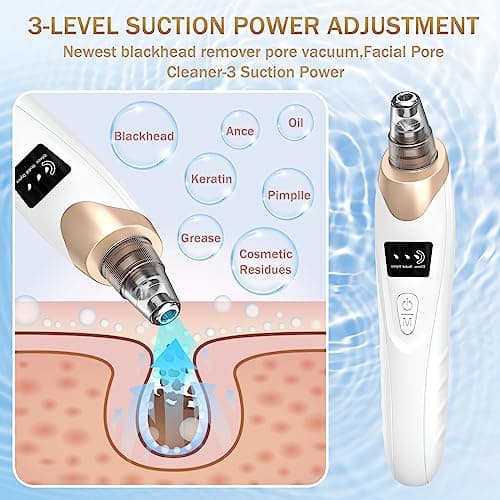 Blackhead Remover Pore Vacuum Kit -Blackhead Extractor Tool with 3 Adjustable Suction Levels, 5 Probes, USB Rechargeable, Suitable for Women and Men(White)