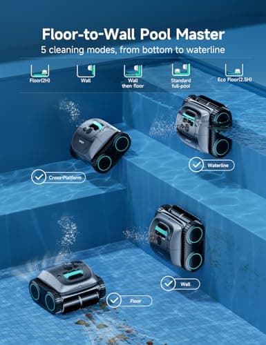 WYBOT C1 Cordless Robotic Pool Cleaner, 4-in-1 Pool Vacuum for Inground Pools & Above Ground Pool Up to 150 Mins Runtime, Power Suction with Smart Navigation & APP Control (Lake Green)