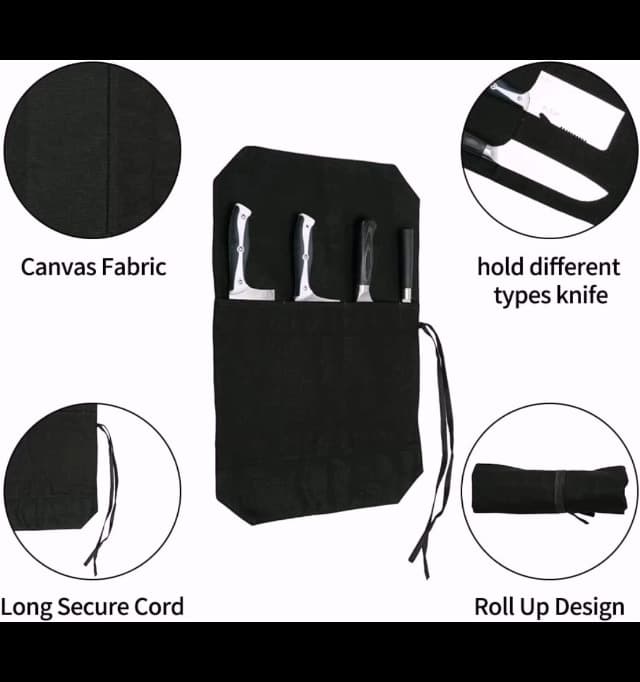 HERSENT A Chef's Knife Roll Bag - Portable Travel Chef Knife Case Carrier Holder Storage Bag With 4 Slots Best Gift For Pro Chef Or Culinary Enthusiasts Men Women HGJ03-P (Coffee)