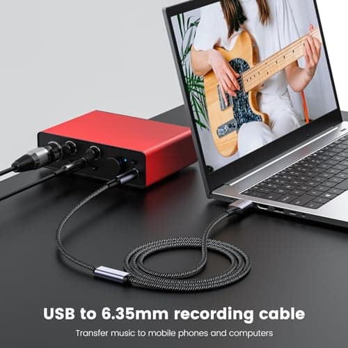 MOSWAG 3.3FT USB to 6.35 Audio Cable, USB to 1/4“ Guitar Cable with Recording Function for Guitar, Bass, Amplifier, Speakers (NOT for Xbox/RockSmith)