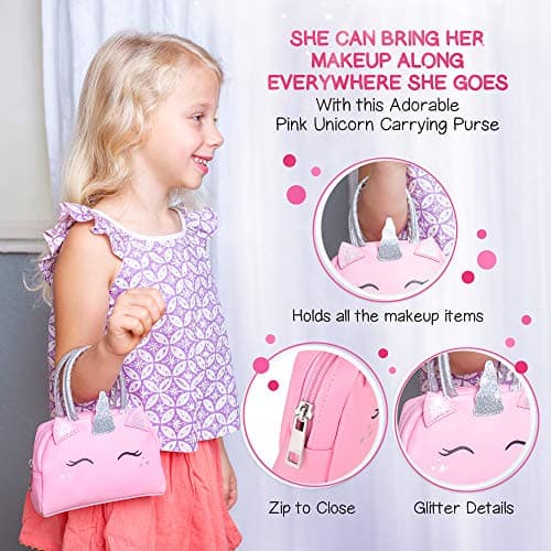 Pink Unicorn Toys for Girls Age 4-6, 5 Year Old Girl Birthday Gift Idea, Toddler Little Girl Gifts 3 4 5 6 7 8 9 10 Years Old Kids Real Makeup Kit with Unicorn Purse Non Toxic Washable Make Up Set B08JD776XX