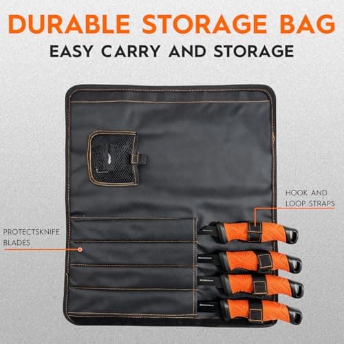 BasicGear Fishing Fillet Knife Set of 4 – 5”, 7”, 8”, 9” 440C Stainless Steel Knives with Non-Stick Blades, Sheaths, Sharpener, and Carry Bag – Deboning and Filleting Tools for All Fish Types