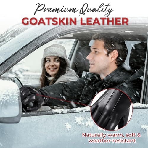 HANDLANDY Genuine Sheepskin Leather Gloves for Men Winter Driving Warm Thermal Wrist Gloves Fleece Lining for Cold Weather
