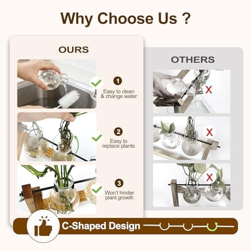 Unique Gardening Birthday Gifts for Women Plants Lovers, Home Office Garden Decor Planter - 3 Bulb Glass Vases Renmxj Plant Propagation Station, Plant Terrarium with Wooden Stand B096VDR4TM