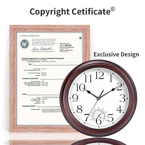 KECYET 8.5 Inch Outdoor Wall Clock with Thermometers, Vintage Silent Wall Clocks Battery Operated, Retro Non-Ticking Clock Decorative for Living Room, Patio, Kitchen, Office, Bathroom, Bedroom(Bronze)
