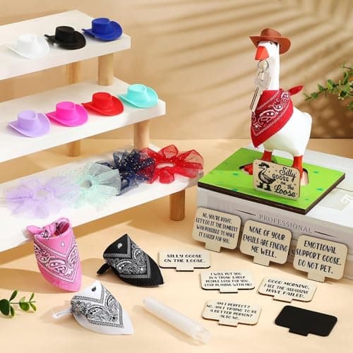 28 Pcs 7" Magnetic Goose Key Holder Cute Resin Goose Statue with Cowboy Hats Bandanas Writable Interchangeable Signs Chalk for New Apartment Housewarming Gifts Office Table Desk Home Decor