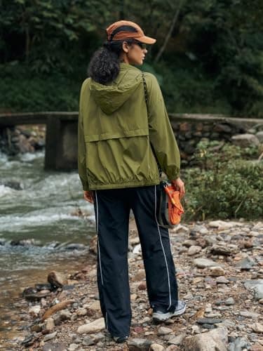 Yousify Womens Waterproof Rain Jackets Lightweight Zip Up Raincoat Outdoor Hiking Hooded Windbreaker with Pocket