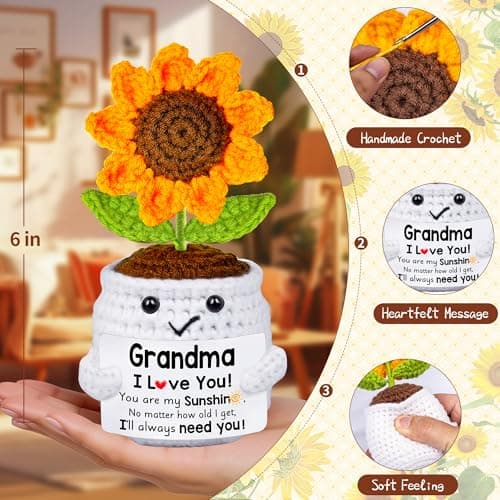 Gifts for Grandma, Grandma Gifts from Grandkids, Birthday Gift for Nana Grandmother GaGa, Mother's Day Birthday I Love You Present for Grandmother, Cute Handmade Crochet Positive Mini Sunflower Doll B0FBG8QQ8T