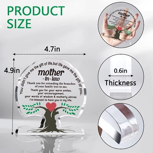 Gifts for Mother in Law from Daughter Son in Law, Thanks You Mom Best Mother in Law Ever Gift Desk Signs Home Decor Mother in Law Birthday Gifts Christmas Acrylic Tree Plaque B0CD7QK38F